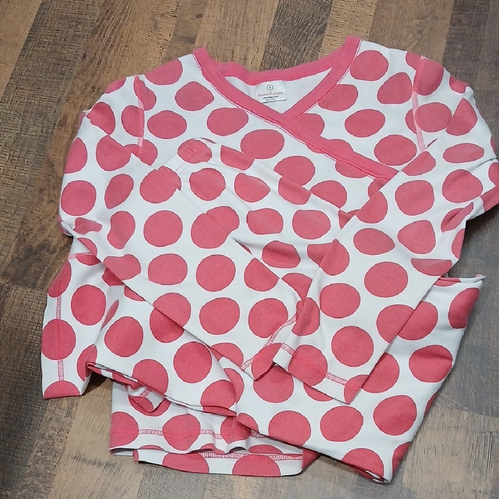 Hanna Andersson White Pajama Top with Pink Polka Dots
